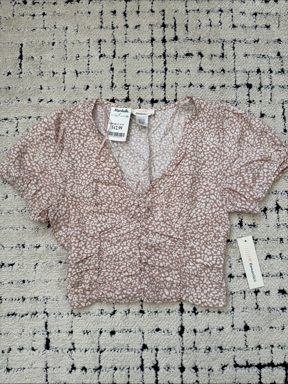 Love Tree Pink Blush Leopard-Print Button Crop Top